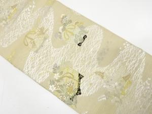 アンティーク　虫籠に秋草模様織り出し丸帯（材料）